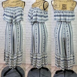 American Eagle Strapless Ruffled Wide Leg Jumpsuit